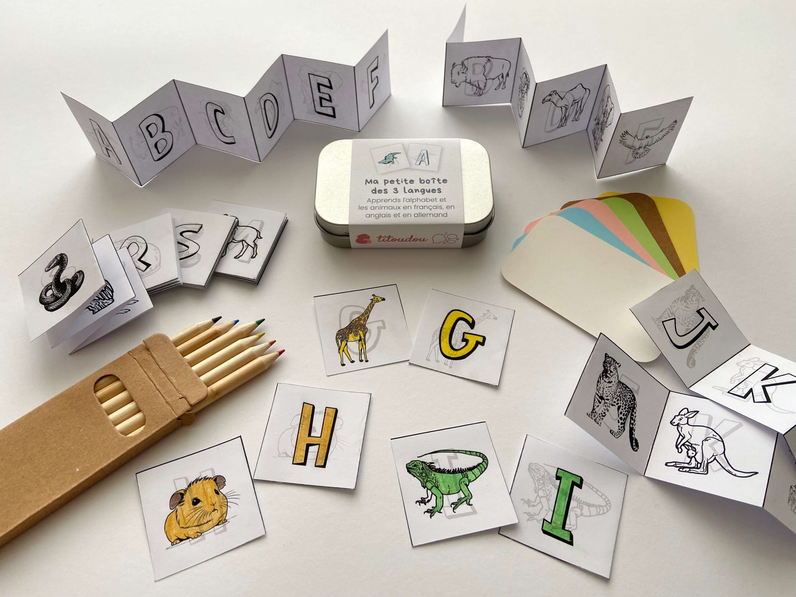Cartes memory animaux avec noms en français, anglais et allemand pour enfants dès 3 ans